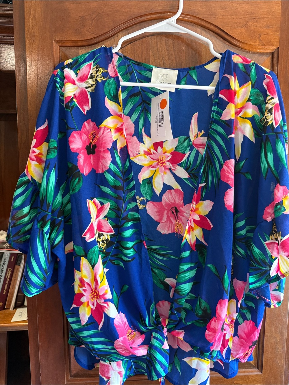 Tropical Floral Blue Women's Wrap Blouse
